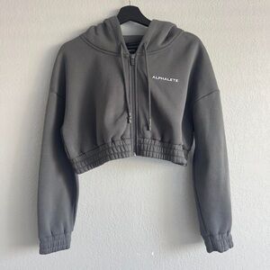 EUC ✨ Alphalete Classic Capital Full Zip Crop Hoodie Smoke